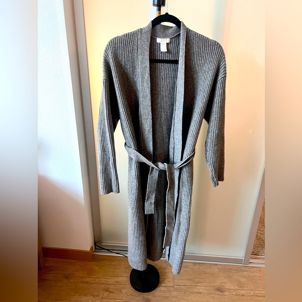 Long Ribbed Tie Belt Cardigan